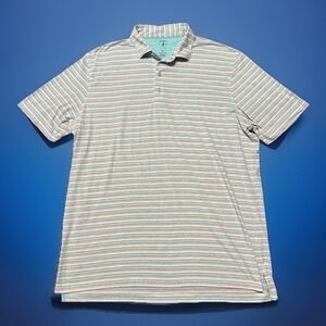 Johnnie-O‎ Top Shelf Polo Shirt Mens XL Green White Striped Golf Performance